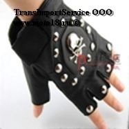 _Перчатки байкерские без пальцев, иск. кожа, с заклепками и черепом