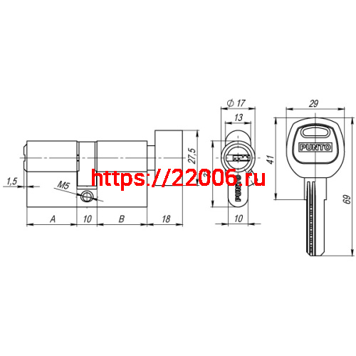 Цилиндровый Punto (Пунто) механизм (A202/80) A2002Knob80(35+10+35) с вертушкой PB латунь фото 2 Цилиндровый Punto (Пунто) механизм (A202/80) A2002Knob80(35+10+35) с вертушкой PB латунь фото 2