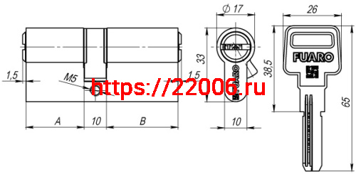 Цилиндровый Fuaro (Фуаро) механизм R600/70 mm (30+10+30) AB бронза 5 кл. фото 3