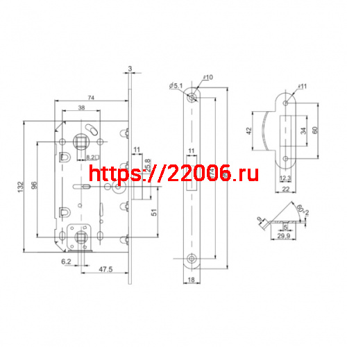 Защелка Punto (Пунто) врезная PL96WC-50 SN (мат.никель) фото 3 Защелка Punto (Пунто) врезная PL96WC-50 SN (мат.никель) фото 3