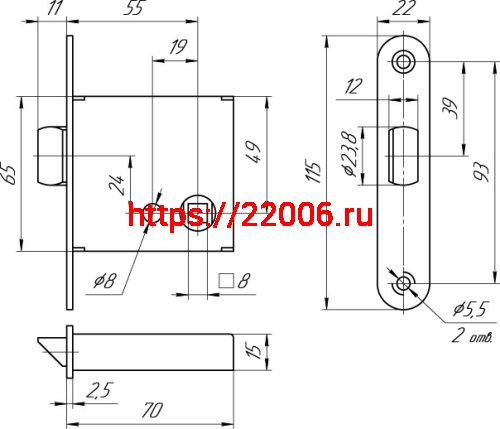 ЗЩ1-3 Mettem (Меттэм) (Защелка ЗЩ-1 (б/ручек)) правая фото 2