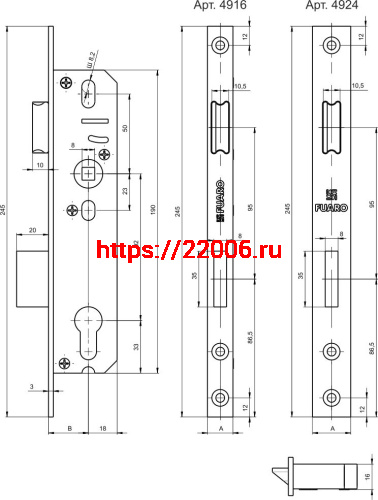 Корпус Fuaro (Фуаро) узкопрофильного замка с защелкой PROF4924-25/92 CP хром фото 3