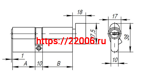 Цилиндровый Ajax (Аякс) механизм (AX202/110) AX2002Knob110 (50+10+50) CP хром с вертушкой фото 3