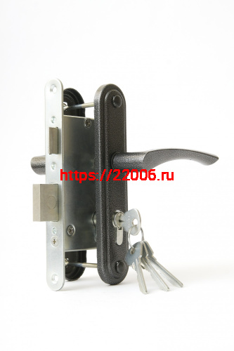 Замок Zenit (Зенит) врезной цилиндровый с защёлкой в комплекте с ручкой ЗВ4-3.07 (серебро), 4 кл.