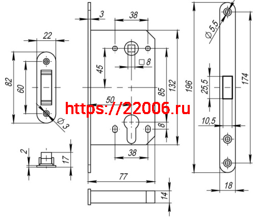 Замок межкомнатный Fuaro (Фуаро) под цилиндр MAGNET M85C-50 AB (бронза) фото 3