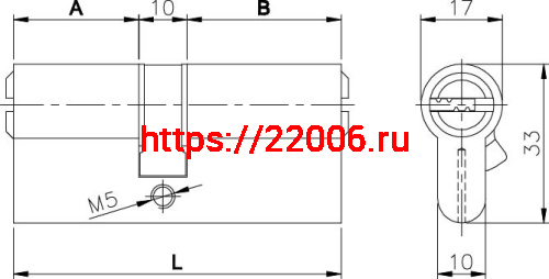 Цилиндровый Kale kilit (Кале килит) механизм 164 BN/100 (45+10+45) mm латунь 5 кл. фото 2