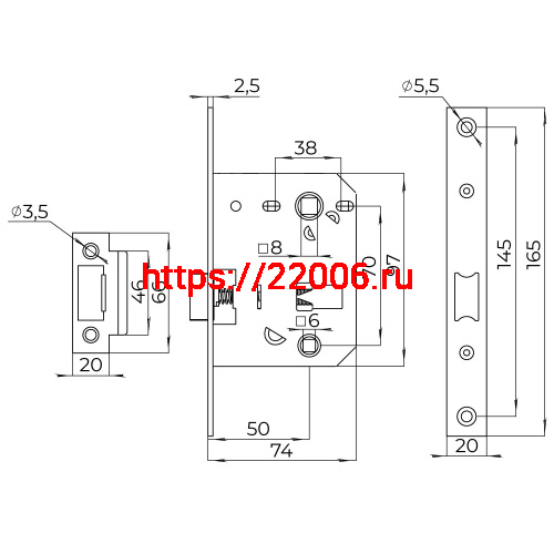 Защелка Ajax (Аякс) врезная PLASTLP72-50 (LP72-50) CP хром фото 3
