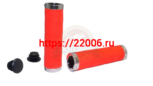 Грипсы для велосипеда 130мм, мягкие, с двумя грипстопами, с заглушками, красные с серебром (HL- G21 фото 2 Грипсы для велосипеда 130мм, мягкие, с двумя грипстопами, с заглушками, красные с серебром (HL- G21 фото 2