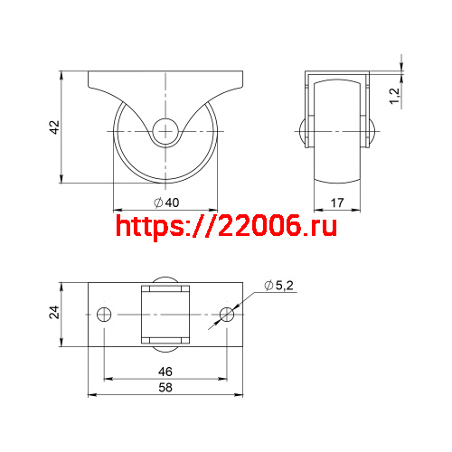 Опора Ajax (Аякс) колесная прямоходная WL/R-40R/50 kg резина фото 2