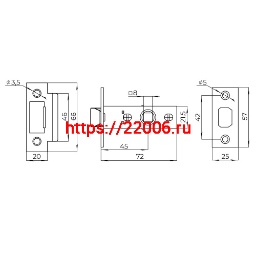 Защелка Ajax (Аякс) врезная PLASTLP45-8 (LP45-8) CP хром фото 3
