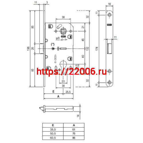 Корпус замка AGB (АГБ) под цилиндр MEDIANA EVOLUTION B01103.50.03.567 с отв. планкой B01000.13 (латунь) фото 4 Корпус замка AGB (АГБ) под цилиндр MEDIANA EVOLUTION B01103.50.03.567 с отв. планкой B01000.13 (латунь) фото 4