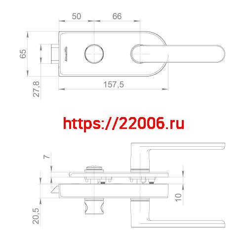 Комплект: замок+ручка Armadillo (Армадилло) для стеклянной двери Space.GL.LWC AL алюминий фото 2