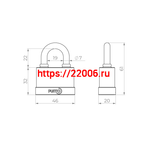Замок Punto (Пунто) навесной PK-5045 3 key англ. фото 3