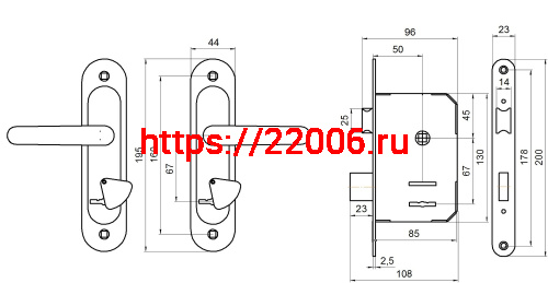 Замок Absolyute (Абсолют) врезной сувальдный с защёлкой в комплекте с ручкой ЗВ9.2-08 (серебро антик), 3 кл. фото 2
