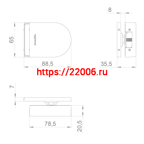 Ответная Armadillo (Армадилло) часть замка на стекло Space.GL.GK AL алюминий фото 5