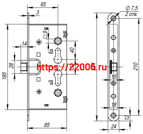 Замок Fuaro (Фуаро) для противопожарных дверей AP.C-65.72-0433 (ANTI-PANIC FL-0433) с раздельным квадратом фото 3