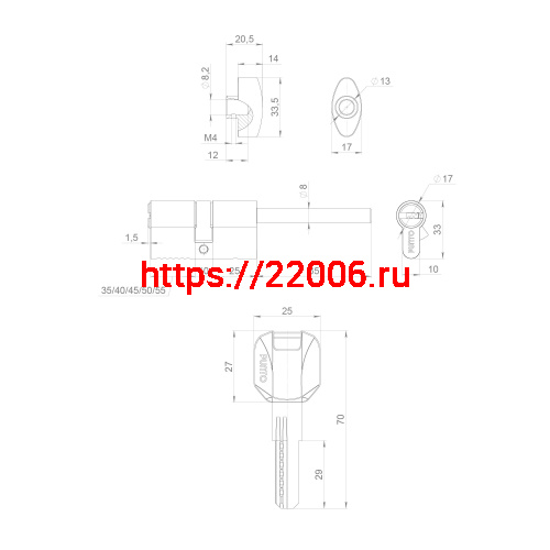 Цилиндровый Punto (Пунто) механизм (Z407/70) Z4007Tang70(35+10+25) со штоком CP хром фото 4 Цилиндровый Punto (Пунто) механизм (Z407/70) Z4007Tang70(35+10+25) со штоком CP хром фото 4