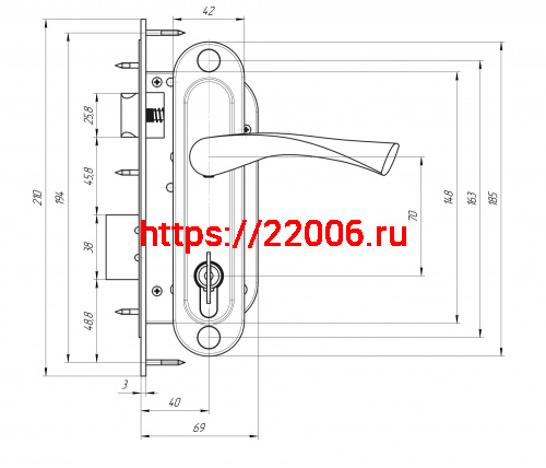 Замок Zenit (Зенит) врезной цилиндровый с защёлкой в комплекте с ручкой ЗВ7-70.4-02 (бронза), 5 кл. фото 2