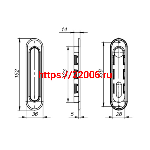 Защелка Punto (Пунто) с ручками для раздвижных дверей SH.SL152.KIT011-BK (Soft LINE SL-011) СP-8 хром фото 3