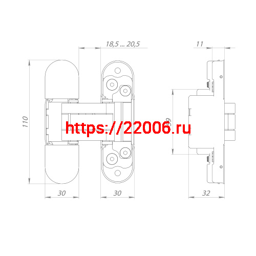 Петля Punto (Пунто) скрытой установки UNION 2.2 ZN SC мат. хром фото 3