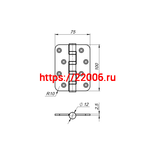Петля Fuaro (Фуаро) универсальная IN4400U-R10 SN (4BB-R10 100x75x2,5) мат. никель фото 3 Петля Fuaro (Фуаро) универсальная IN4400U-R10 SN (4BB-R10 100x75x2,5) мат. никель фото 3