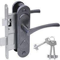 Замок Absolyute (Абсолют) врезной сувальдный с защёлкой в комплекте с ручкой ЗВ9.2-07 (серебро антик), 3 кл.