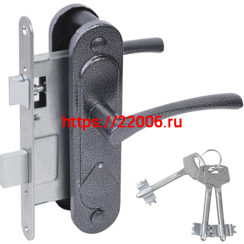 Замок Absolyute (Абсолют) врезной сувальдный с защёлкой в комплекте с ручкой ЗВ9.2-07 (серебро антик), 3 кл.