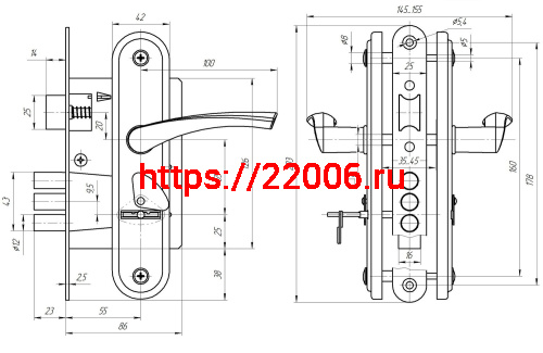 Замок Zenit (Зенит) врезной сувальдный с защёлкой в комплекте с ручкой ЗВ9-4-2 (бриллиант), 3кл. фото 2