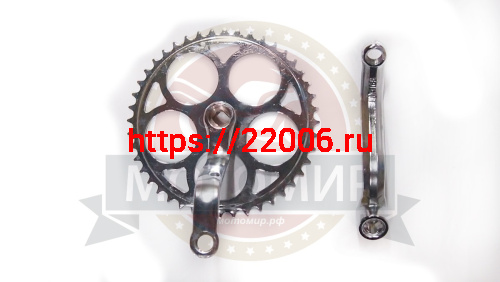 Шатуны Веломотор F50 "Газуля" (изогнутые, ручной стартер) лев.+ прав. со звездой 44 зуб.