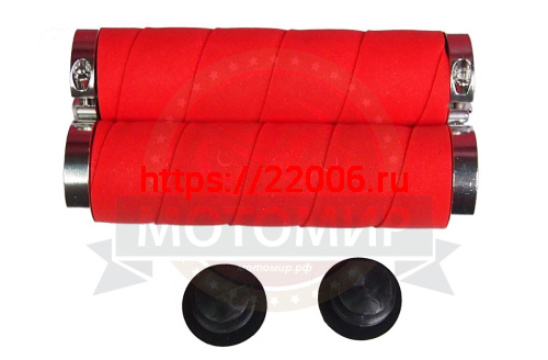 Грипсы для велосипеда 130мм, мягкие, с двумя грипстопами, с заглушками, красные с серебром (HL- G21 Грипсы для велосипеда 130мм, мягкие, с двумя грипстопами, с заглушками, красные с серебром (HL- G21