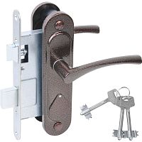 Замок Absolyute (Абсолют) врезной сувальдный с защёлкой в комплекте с ручкой ЗВ9.2-07 (медь антик), 3 кл.