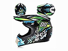 Мотошлем VIRTUE MD-905 Кросс черный матовый с голубо-салатовым граффити (M)