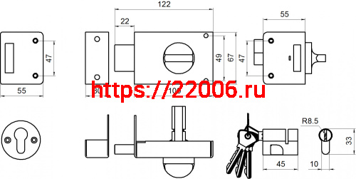Замок Omega (Омега) накладной цилиндровый ЗН1 черный фото 2