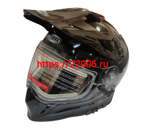 Шлем кроссовый со стеклом (туринг) СНЕГОХОДНЫЙ COBRA EC H331, черный, с ПОДОГРЕВОМ ВИЗОРА, размер M фото 2