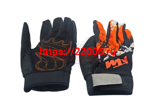 Перчатки мото KTM (тыл.часть-износост.дыш.ткань,ладонь-износост.ткань) черно-оранж, L