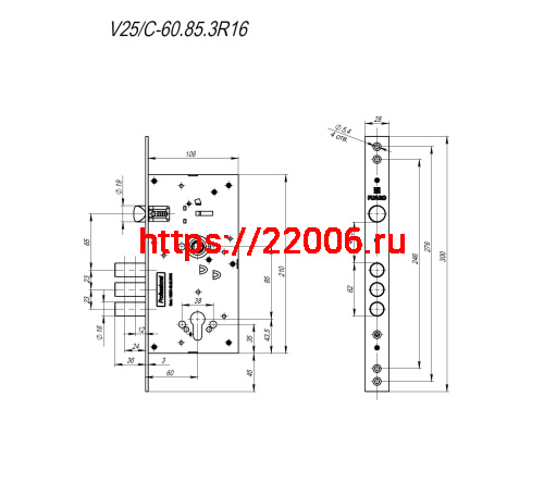 Корпус Fuaro (Фуаро) врезного замка c защёлкой MDV25/C-60.85.3R16 фото 4
