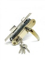 Замок Zenit (Зенит) врезной цилиндровый с защёлкой в комплекте с ручкой ЗВ7-70.4-02 (золото лак), 5 кл.