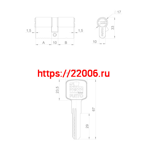 Цилиндровый Punto (Пунто) механизм Z3000Key100(30+10+60) СP хром фото 3