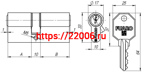 Цилиндровый Fuaro (Фуаро) механизм 100 CA 90 mm (35+10+45) CP хром 3 кл. фото 2 Цилиндровый Fuaro (Фуаро) механизм 100 CA 90 mm (35+10+45) CP хром 3 кл. фото 2