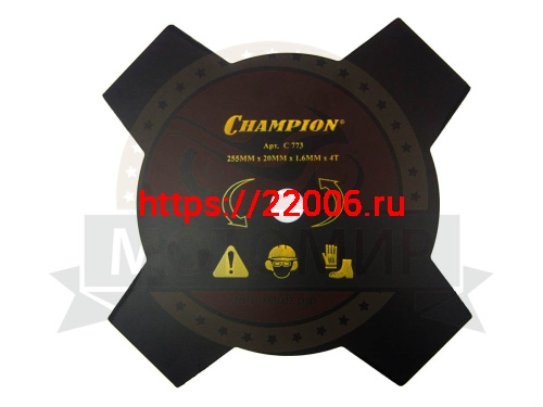 Нож мет. 255мм х 20.0мм х 1.6мм х 4 зуба (C5119/C773) для жесткой травы, косы более 25см3, CHAMPION Нож мет. 255мм х 20.0мм х 1.6мм х 4 зуба (C5119/C773) для жесткой травы, косы более 25см3, CHAMPION